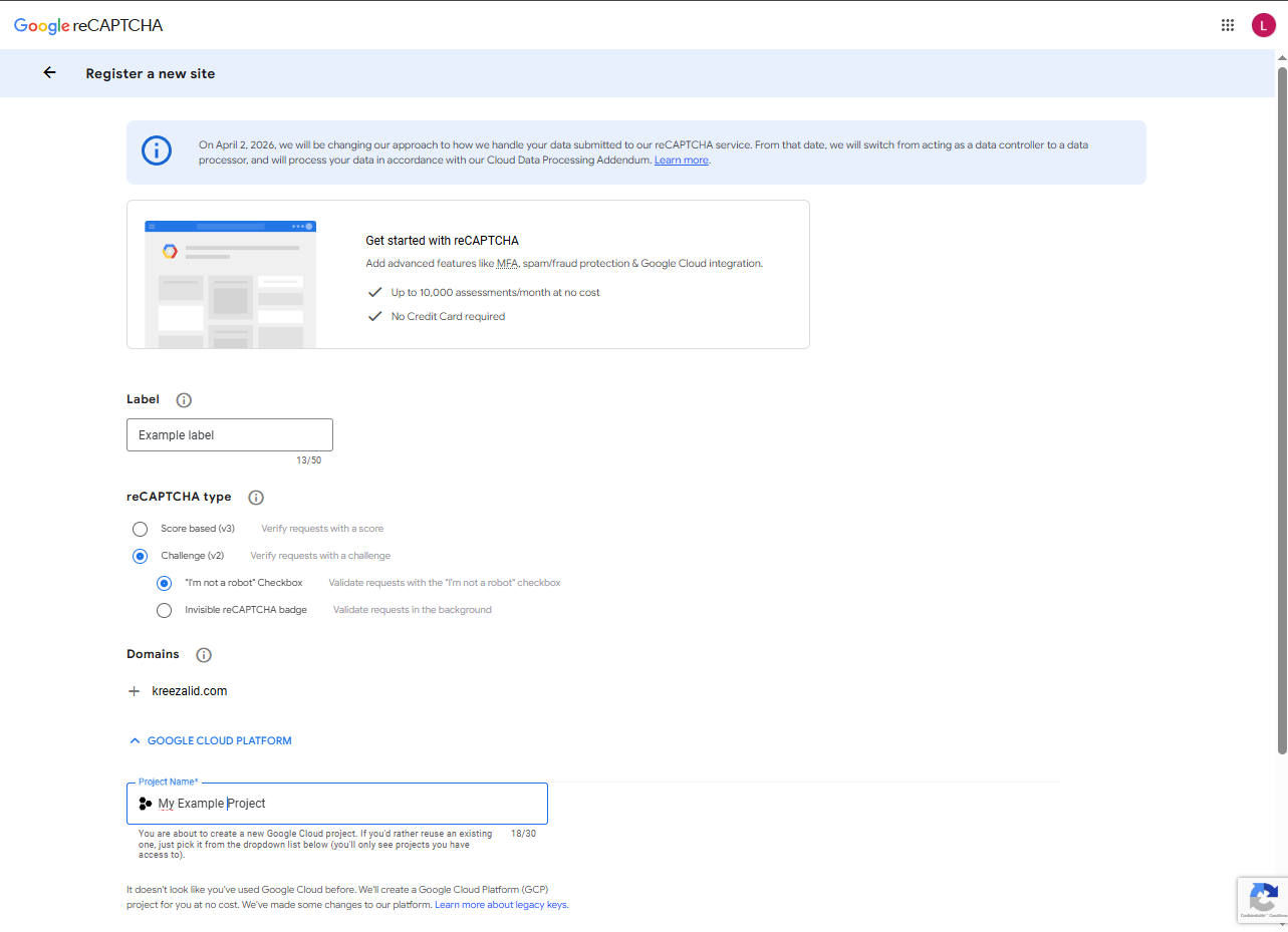 reCAPTCHA configuration