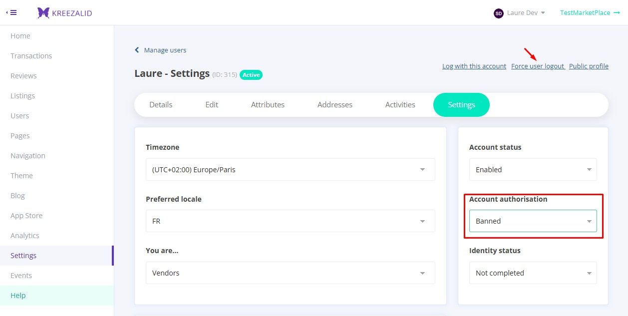 “Account Authorization” and “Force user logout”