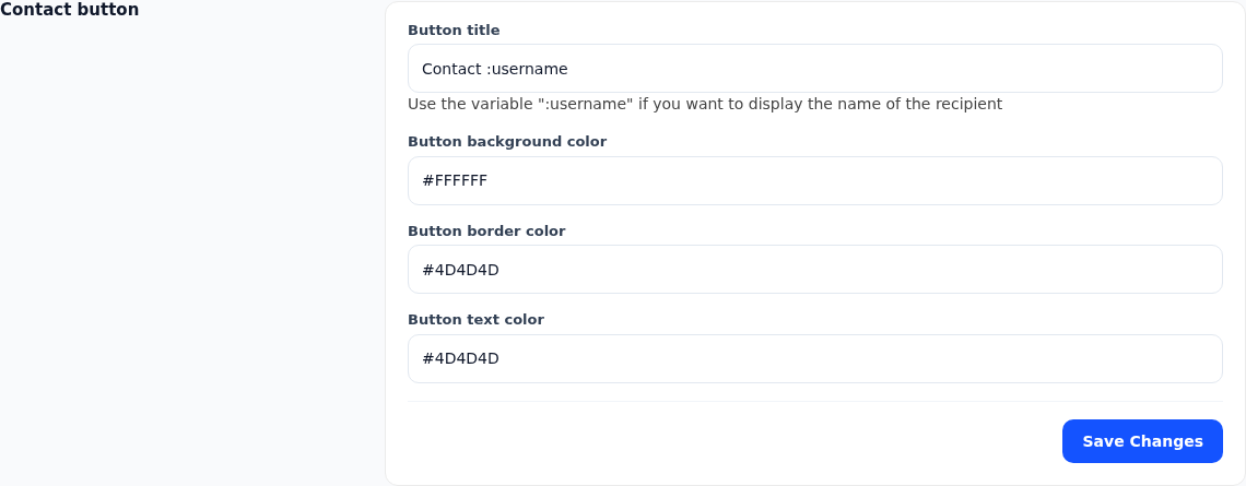The Contact button card: label and three colour pickers